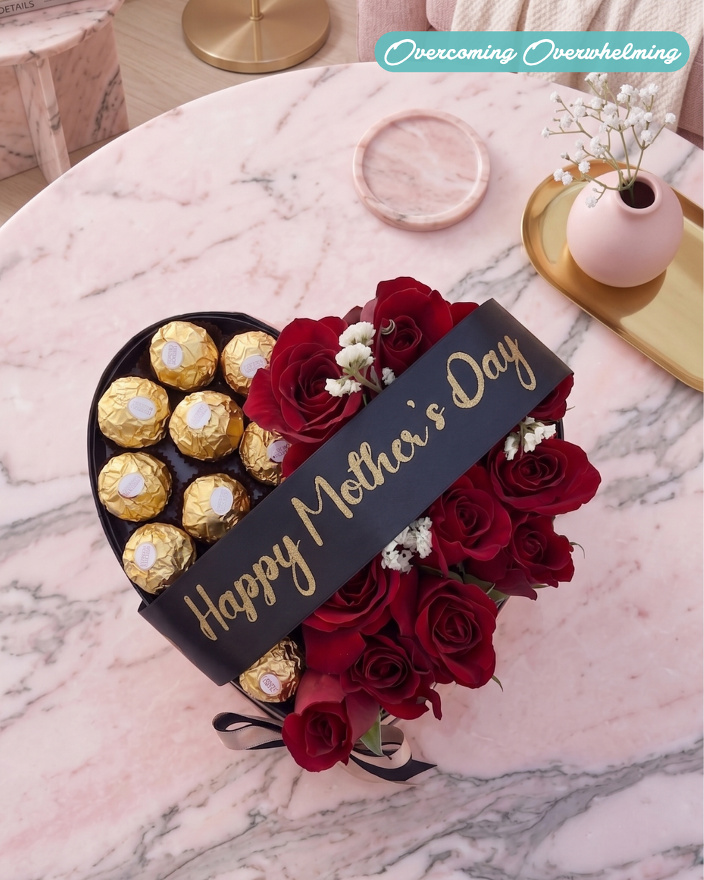 Heart Artificial Flowers and Chocolate Bouquet
